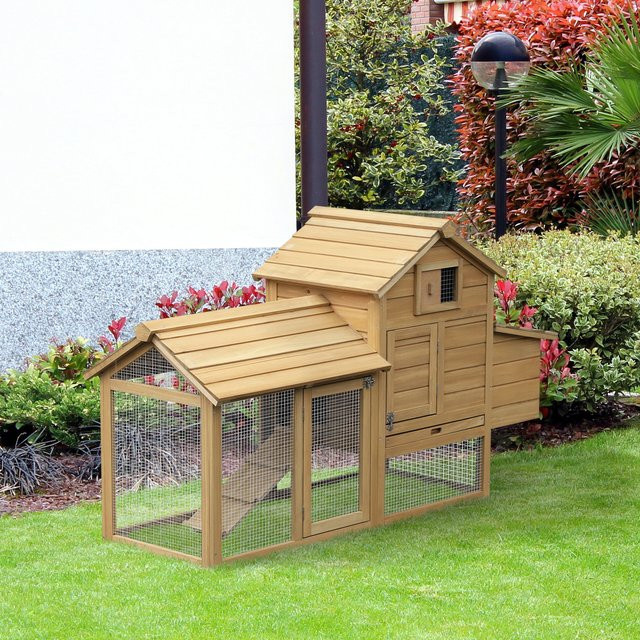 PawHut Zwerghühnerstall aus Tannenholz mit Nistkasten in Naturholz/Gelb, B/T/H: 150,5 x 54 x 87 cm - Bild 2