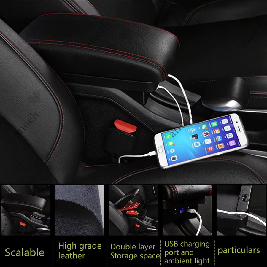 Armlehnenbox für Peugeot 2008 (2012–2018) von CNDI mit USB-C-Ladefunktion, Schwarz - Bild 3