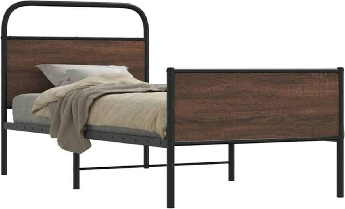 Vidaxl Einzelbett Bettgestell ohne Matratze in Braun Eichen-Optik aus Holz und Stahl im Industrial-Stil B: 107 cm, L: 203 cm - Bild 1