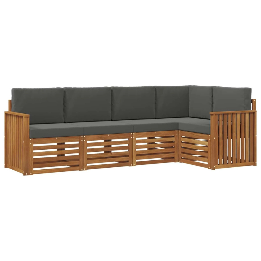vidaXL Sofagarnitur 5-teilig aus Massivholz Akazie in Natur und Anthrazit mit L-Form und Sitzkissen - Bild 2