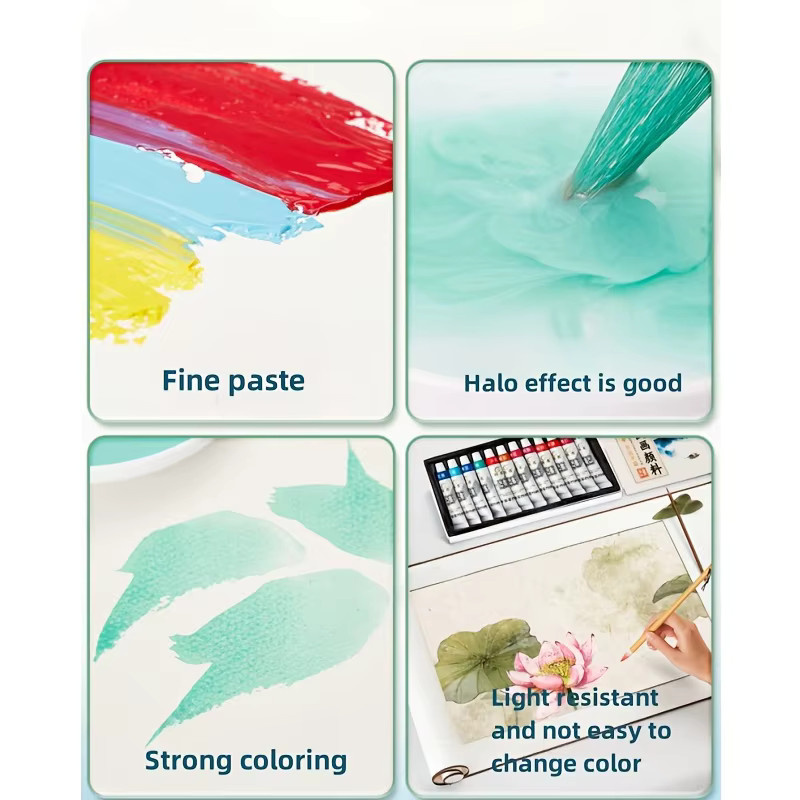 Chinesisches Malpigment-Set mit 12 Farben in Multicolour, 6 ml pro Farbe, für traditionelle chinesische Malerei und Kalligraphie - Bild 4