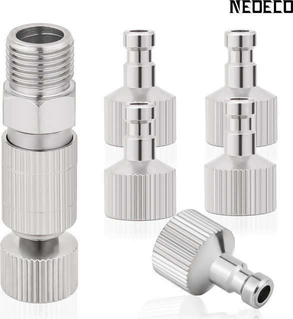 NEOECO Airbrush Schnellkupplungs-Entriegelungsanschlussstopfen 6er Set, 1/8 Zoll BSP-Adapter für männliche und weibliche Anschlüsse, Farbe: Silber - Bild 1
