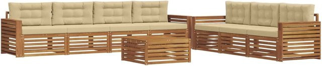 vidaXL Outdoor-Sofagarnitur 8-teilig in U-Form aus Akazienholz mit Kissen, Natur und Beige - Bild 1