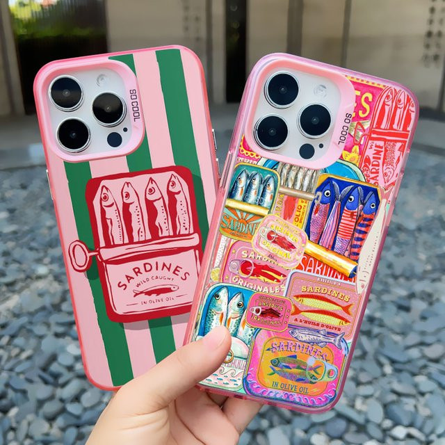 Clespruce Handyhülle mit lustigem Sardinen-Laser-Design für iPhone 11 bis iPhone 17 Pro Max, stoßfest und schützend, weiß/mehrfarbig - Bild 1