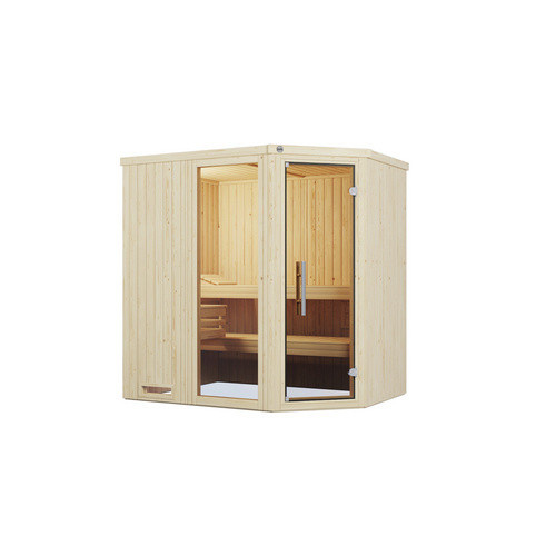 Weka Elementsauna Varberg 1 BioS mit Glastür und Fenster, Farbe: Braun, B/H/T: 194 x 199 x 144 cm, inklusive 7,5 kW Sparset - Bild 3