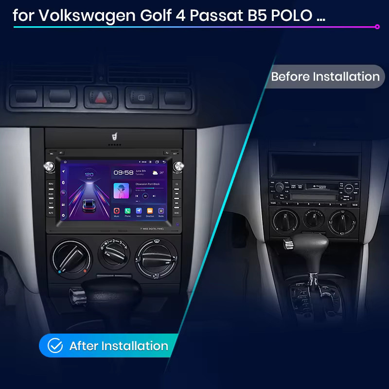 Junsun 7-Zoll Android Autoradio mit kabellosem CarPlay und Android Auto in Schwarz für VW Passat, Golf, Polo und Seat Modelle - Bild 3