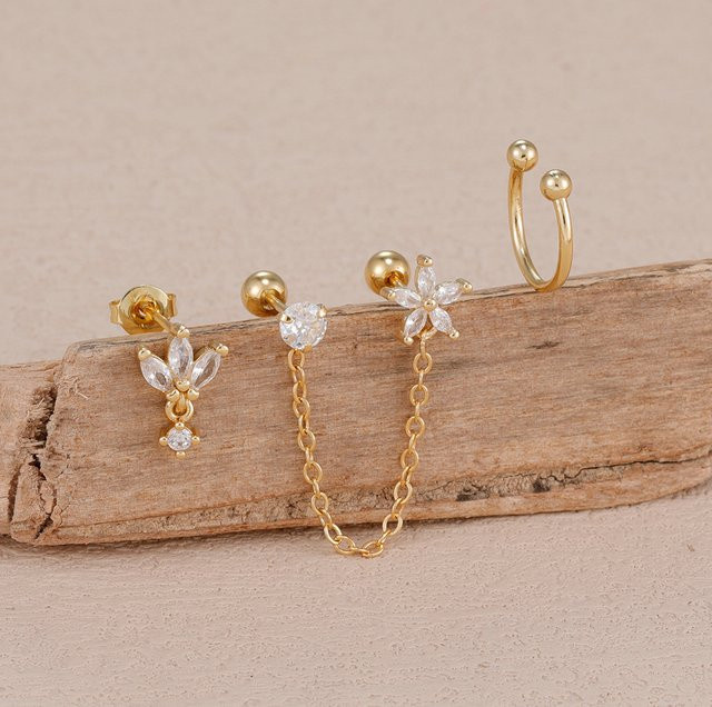 Yuedane Ohrringe Set, vergoldet, Blume, Damen - Bild 1