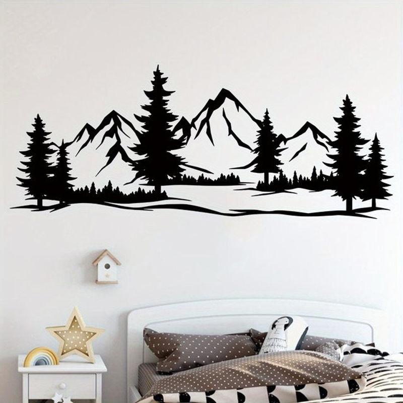 BRUP Wandaufkleber Black Mountain Forest Silhouette in Schwarz für Schlafzimmer und Wohnzimmer als minimalistische Wanddekoration - Bild 1