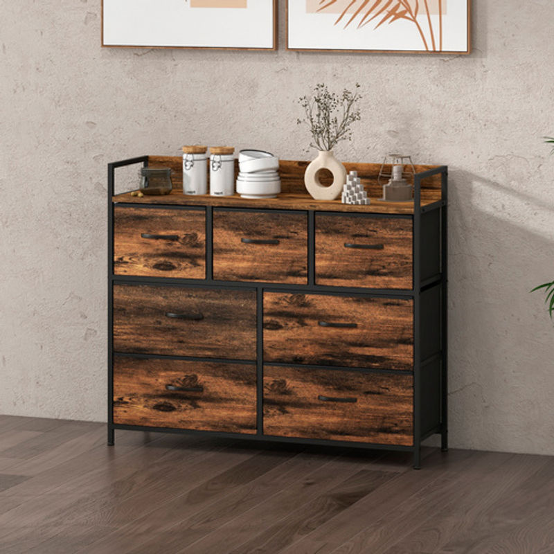HOMCOM Kommode mit 7 Schubladen aus Stoff in Rustikal Braun, B/T/H: 98 x 29 x 85 cm - Bild 2