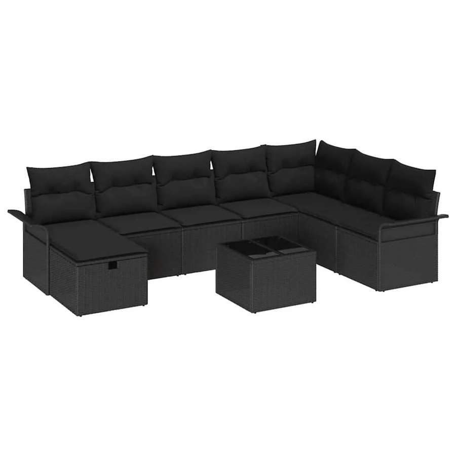 vidaXL Gartensofa-Set aus Poly-Rattan in Schwarz mit 9 Kissen, L-Form Lounge-Garnitur mit Eckelement, Ottoman und Couchtisch für Garten, Terrasse oder Balkon - Bild 2