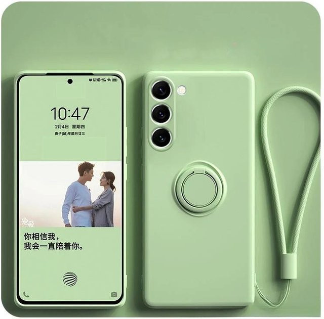 Samsung Handyhülle aus flüssigem Silikon mit magnetischem Ringhalter und Trageband in Green für Samsung Galaxy S24 Plus - Bild 1