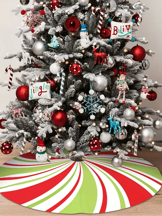 VIKAMA Weihnachtsbaumrock in Mintgrün mit Süßigkeiten-Motiv, rot-weiß-grün gestreift, Textil-Baummatte für deine Weihnachtsdekoration - Bild 3