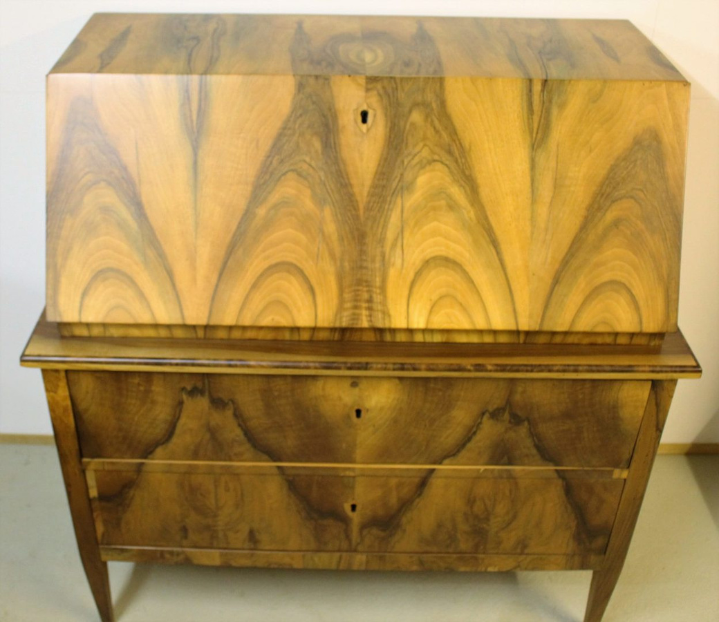 Biedermeier Schrägklappen Sekretär Antikhof Brück in Nussbaum Braun - Bild 1