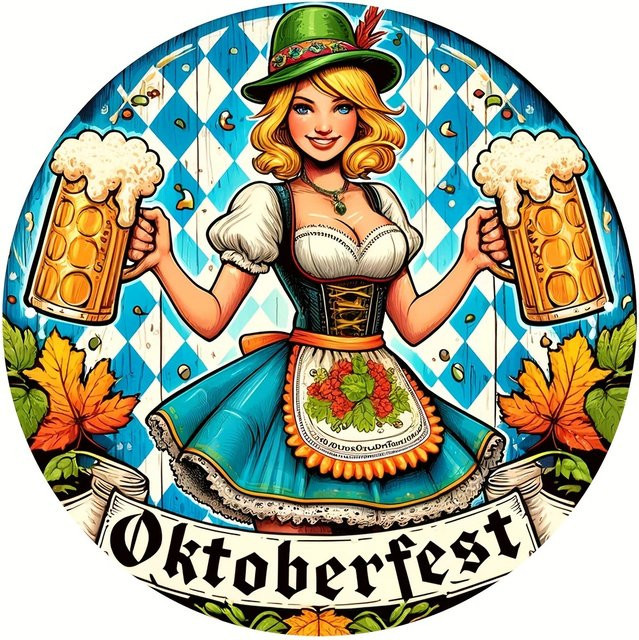 Rundes Aluminium-Wandschild Potdemiel mit Oktoberfest-Motiv, Durchmesser: 20,3 cm - Bild 1