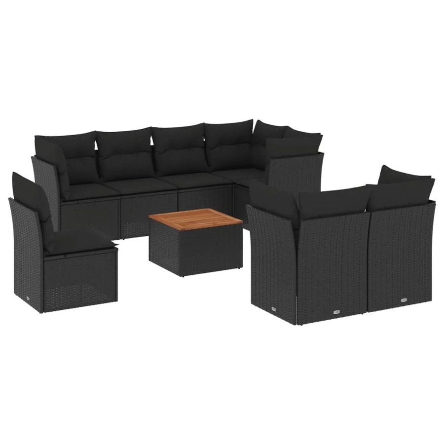 vidaXL 9-tlg. Garten-Sofagarnitur in U-Form aus Poly-Rattan in Schwarz mit Tisch und Kissen inklusive Stauraum - Bild 2