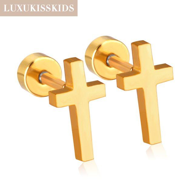 Luxukis skids Ohrstecker Kreuz, Edelstahl, vergoldet, Unisex - Bild 1