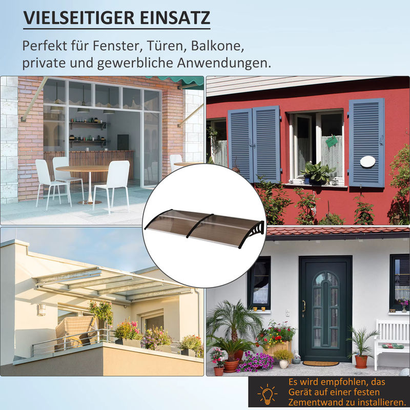 Outsunny Pultvordach für die Haustür aus Aluminium in Braun mit 5mm Polycarbonat B/H/T: 195 x 75 x 23 cm - Bild 5
