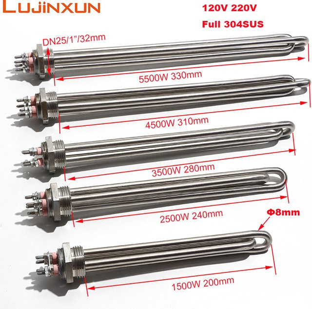 LUJINXUN G1 Solarheizelement aus Edelstahl 304SUS, 1 Zoll DN25 32 mm, elektrisches Heizrohr, Farbe: Silber, 220 V - Bild 1