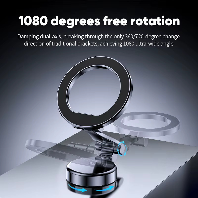 ILEPO Magnetischer Auto-Handyhalter mit 1080 Grad Drehung und N52 Starkmagnet, Faltbare Armaturenbrett-Halterung in Schwarz, kompatibel mit iPhone und Xiaomi - Bild 2