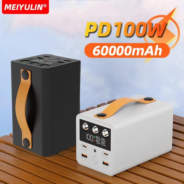 MEIYULIN Powerbank mit 60000mAh und 100W Schnellladung, tragbares USB-C-DC-Ladegerät für Laptop und Smartphone, Schwarz - Bild 1