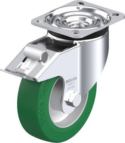 Blickle Lenkrolle LK-ALST 125K-1-FI mit Feststeller in Silber und Grün, Rad-Durchmesser: 125 mm, Tragfähigkeit: 350 kg - Bild 1