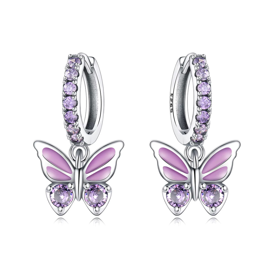 PANPOKI Ohrringe, 925 Silber, Schmetterling, Lila, Damen - Bild 4
