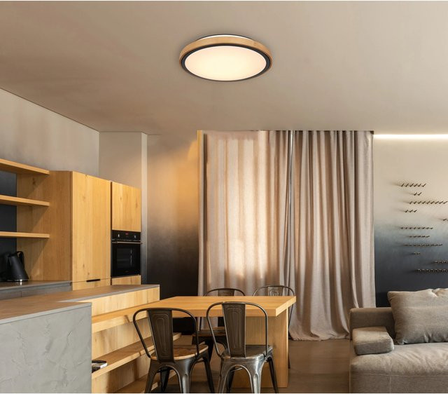Globo LED-Deckenleuchte Bruno, 1-flammig, Schwarz matt, Holz und Metall, dimmbar - Bild 1
