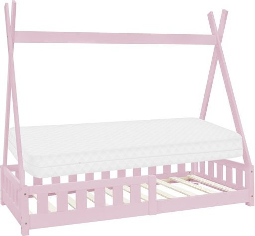 ML-Design Kinderbett Tipi aus Kiefernholz in Rosa inklusive Matratze, Rausfallschutz und Lattenrost, B: 80 cm, L: 160 cm - Bild 1