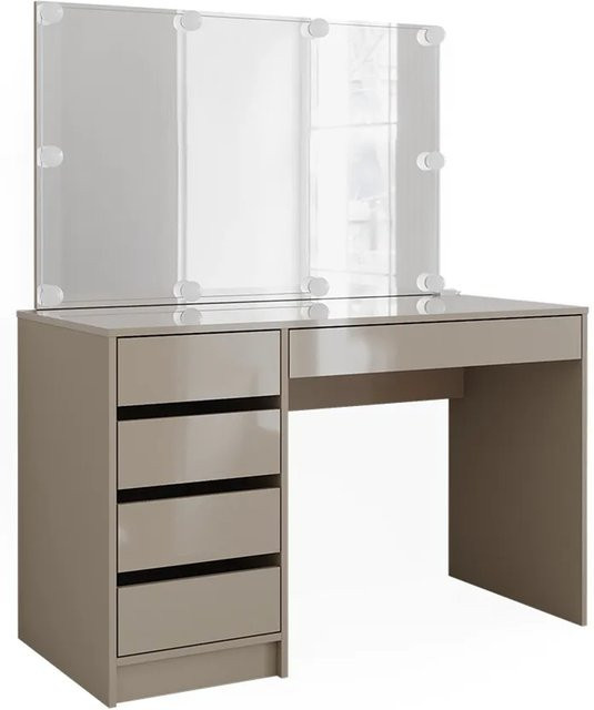 Vicco Schminktisch Sherry in Greige Hochglanz mit LED-Spiegel und 5 Schubladen B: 120 cm, T: 75 cm, H: 75 cm - Bild 2