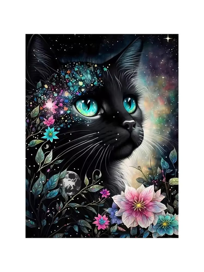 YUTTEE Diamant Stickerei Set Schwarze Katze als Mosaik Bild mit Strass Steinen für DIY Handwerk in Schwarz - Bild 3