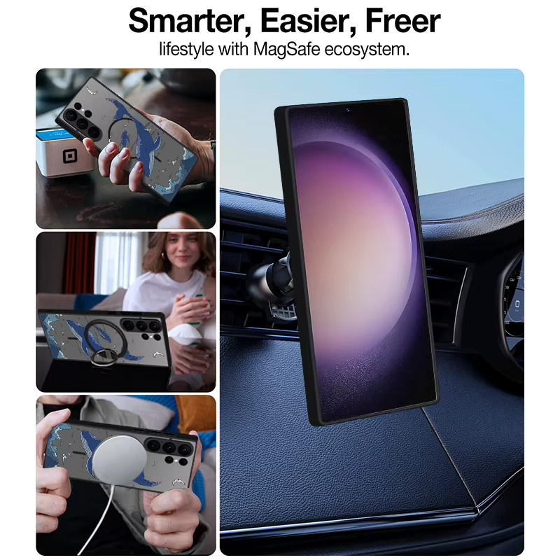Magnetische Handyhülle mit Walhai-Muster für Samsung Galaxy S26 S25 S24 S23 Ultra und S25 FE, Matte harte Schutzhülle mit MagSafe, Schwarz - Bild 2