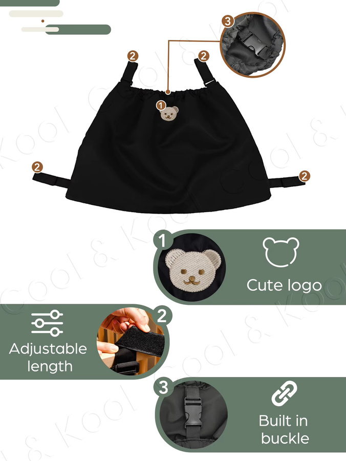 momo&dudu Kinderwagen-Organizer-Tasche mit Clip für Windeln und Babyzubehör in Beige oder Schwarz - Bild 4