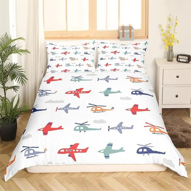 Bettwäsche-Set mit Flugzeug-Motiv für Kinder, 2-teilig, Farbe: Weiß, B/H: 140 x 210 cm - Bild 1