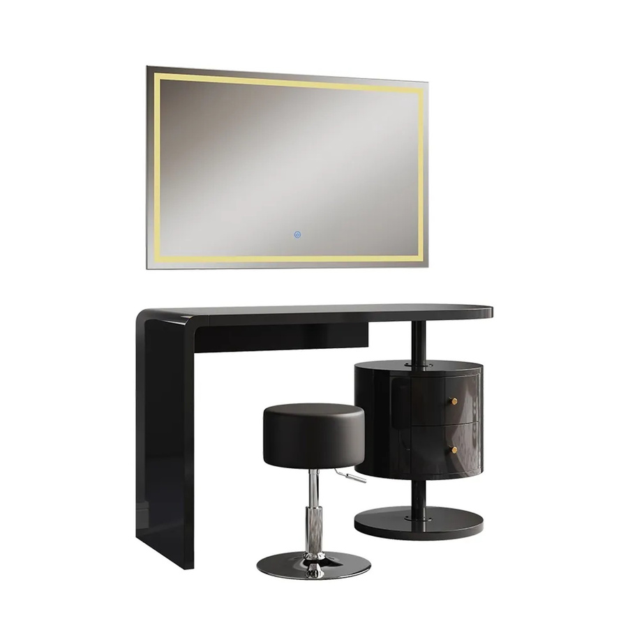 Vicco Schminktisch Lara in Schwarz Hochglanz mit LED-Spiegel und Hocker, Breite: 120 cm - Bild 3