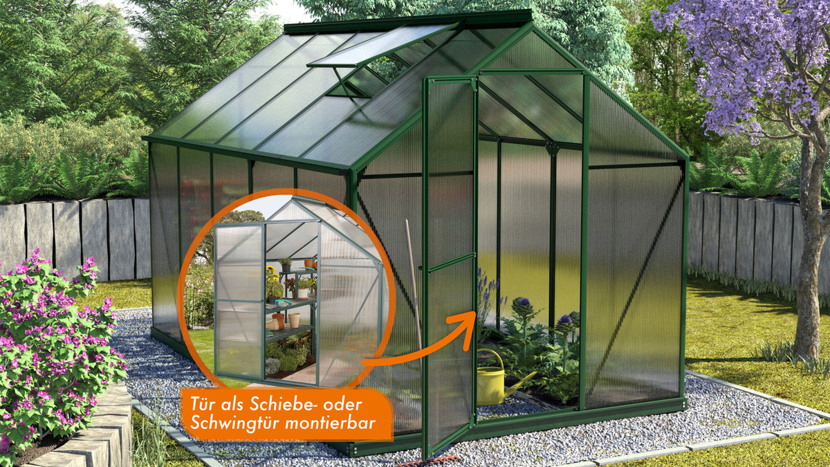 Vitavia Gewächshaus Triton 3800 in Smaragdgrün mit Stahlfundament und 6 mm Hohlkammerplatten, 3,8 m² - Bild 3