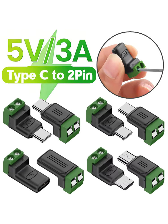 BAPPSUS Lötfreier Anschlussadapter USB C und Micro-Stecker auf 2-Pin Typ-C Buchse mit 2-Pin Crimp-Klemmenblock, Schwarz - Bild 7