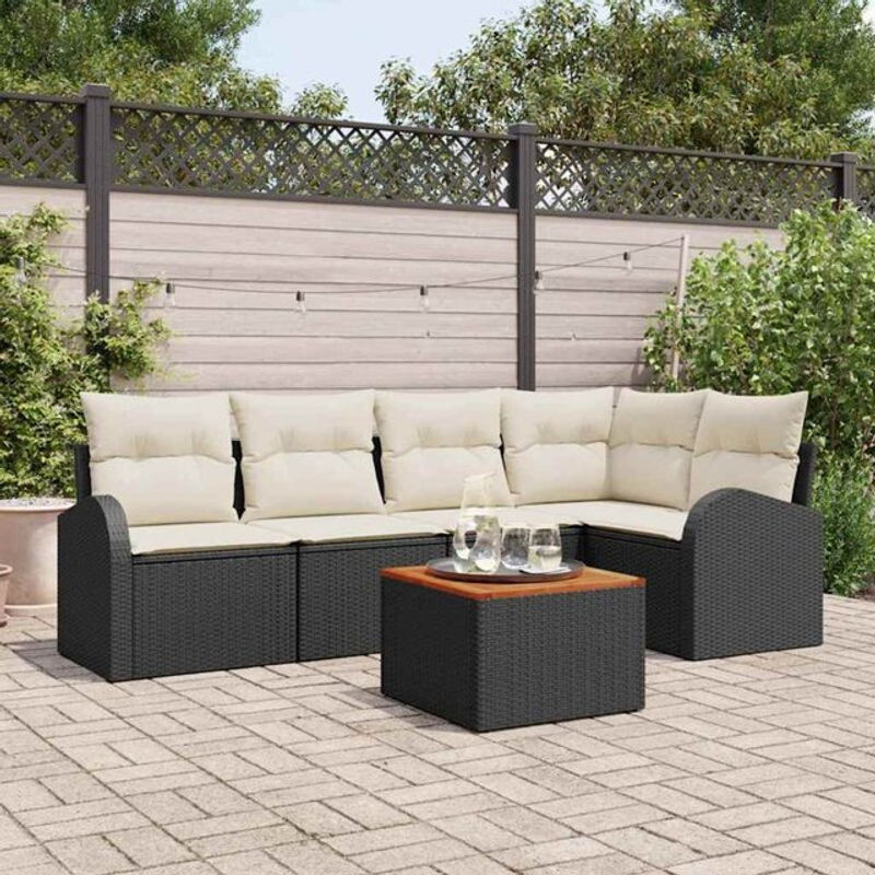 Vidaxl Garten-Sofa-Set aus 6 Teilen in Schwarz und Weiß, modernes modulares Rattan-Set mit Metall und Massivholz - Bild 1