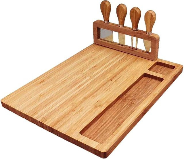 ABGR Bambus-Schneidebrett mit 4-Messer-Käsebrett-Set, rechteckig, braun - Bild 1