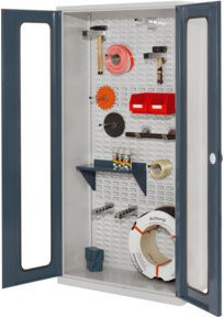 Kappes Werkstückschrank RasterPlan mit Schlitzplattenrückwand und Sichtfenstertüren in Grau RAL 7035/7016 - Bild 1