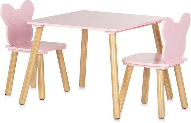 Chipolino Kinder Tischset aus Holz, 3-teilige Kindersitzgruppe mit Tisch und 2 Stühlen, Rosa - Bild 1