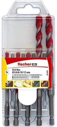Fischer D-U Hex Set 561649 Universal-Bohrersortiment für Metall, Stein, Beton, Holz und Mauerwerk, 5-teilig, Rot - Bild 1