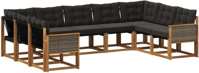 vidaXL Outdoor-Sofagarnitur L-Form aus Akazie und Textilene mit 9 Kissen in Schwarz und Natur - Bild 1