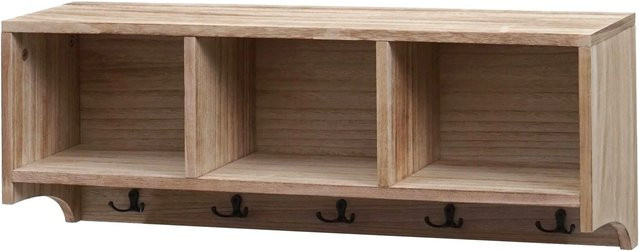 Wandgarderobe MCW K49 aus Paulownia Holz mit 3 Staufächern und 5 Haken in Braun, B/H/T: 80 x 30 x 20 cm - Bild 2