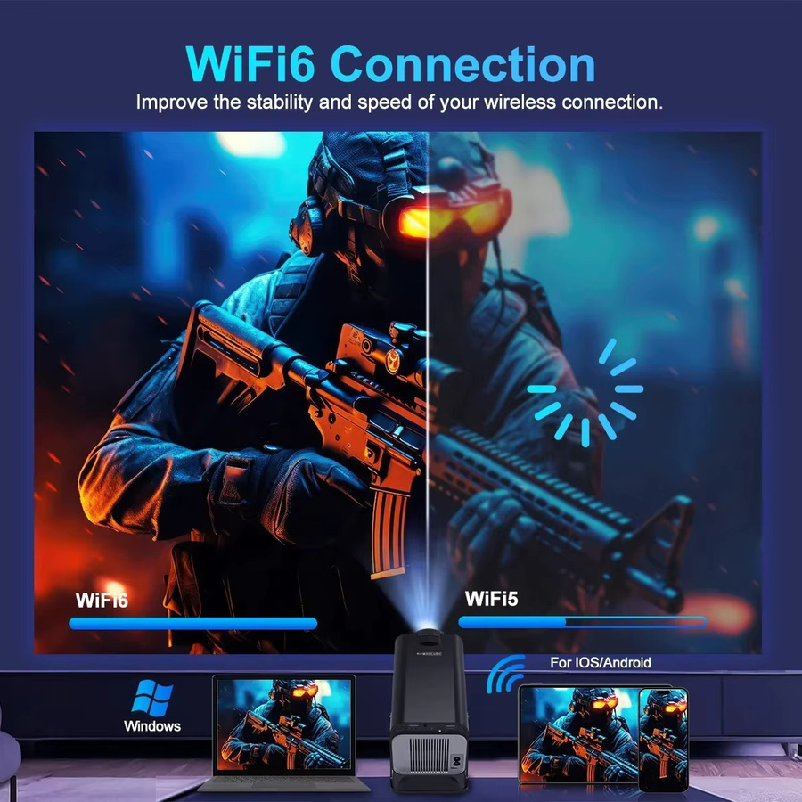 ZNLYRION Full-HD-LCD-Projektor mit 4K-Unterstützung, Android 11 Smart OS, Dual-Band-WiFi 6 und Bluetooth 5.0 in Schwarz - Bild 3