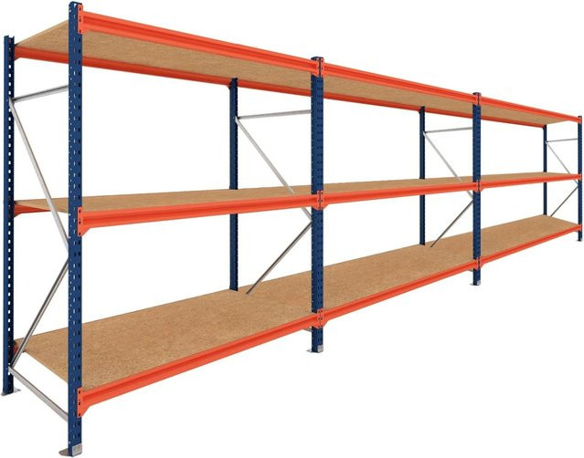 PROREGAL Schwerlastregal DOMINUS Weitspannregal mit 3 Feldern und 3 Ebenen, Blau/Orange, B/H/T: 200 x 450 x 60 cm, Fachlast 500 kg - Bild 1