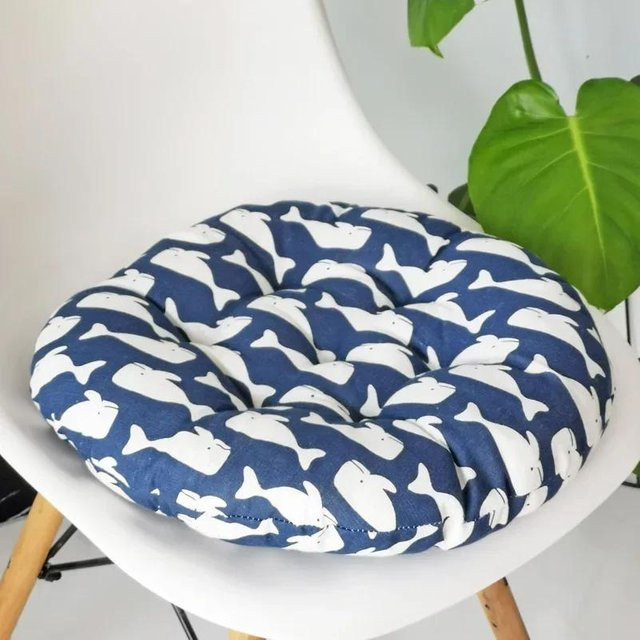 Rundes Dekokissen von YTO sofa cover in Blau mit Tier-Motiv, Durchmesser: 50 cm - Bild 1