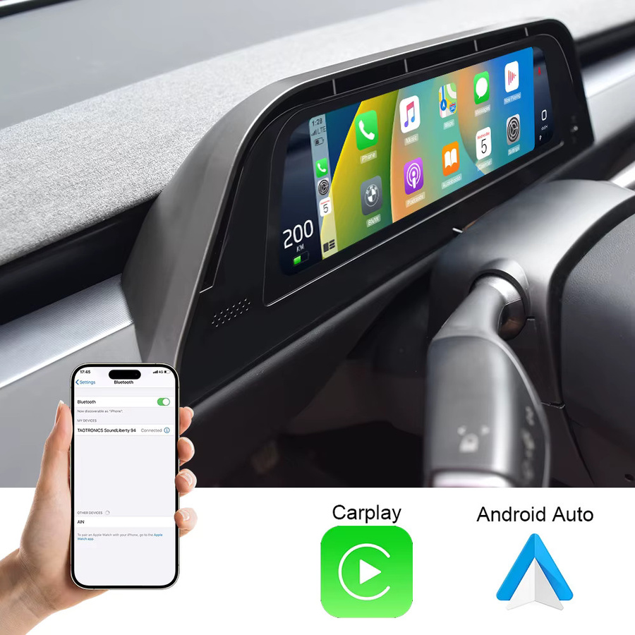 Onlysay Head-Up-Display mit Touchscreen und kabellosem CarPlay für Tesla Model 3 Highland und Model Y Juniper, Schwarz - Bild 4