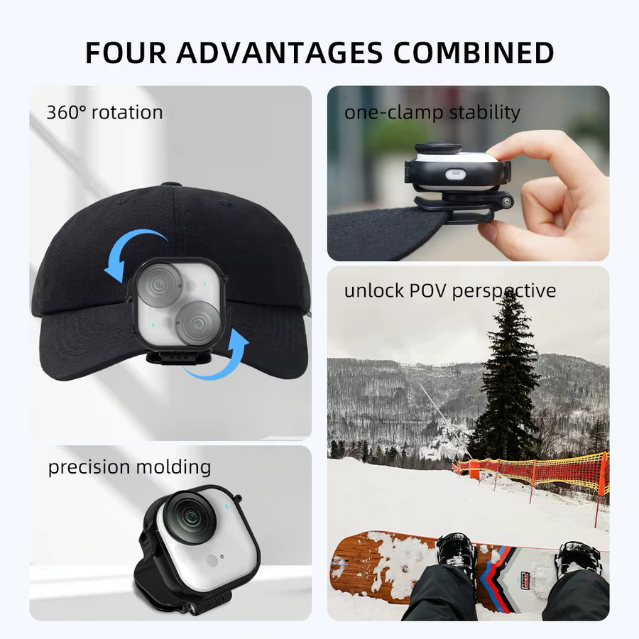 Flymile Hutclip für Insta360 GO Ultra Kamera in Schwarz, verstellbarer POV-Vlog-Halterung mit Randkappen-Clip und Krempe-Adapter - Bild 3