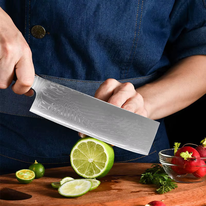 InLeung Damaskus Kochbeil Cleaver aus Stahl mit Holzgriff in Silber - Bild 3