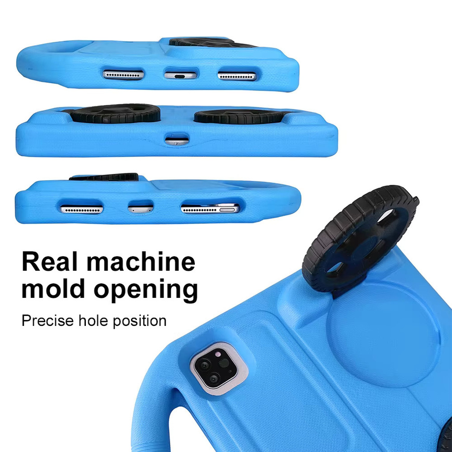 Stoßfeste AKABEILA Kinderhülle für iPad in verschiedenen Modellen mit Cartoon-Design aus weichem EVA, erhältlich in Grün und Blau - Bild 2